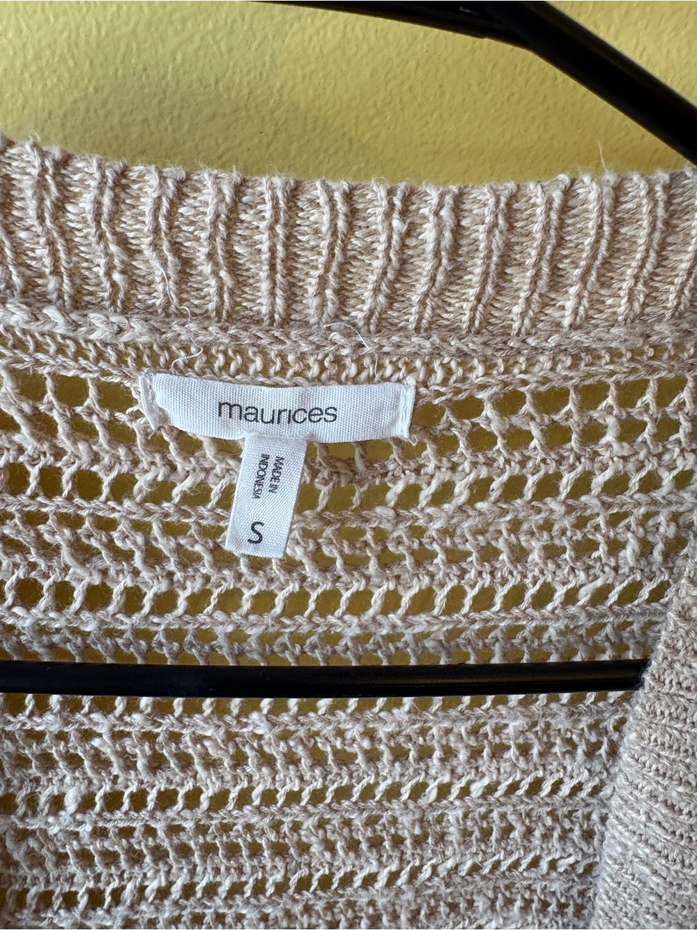 Maurices Cream Open-Knit Cardigan with Rust and Navy Patterned Sleeves - Picture 3 of 5